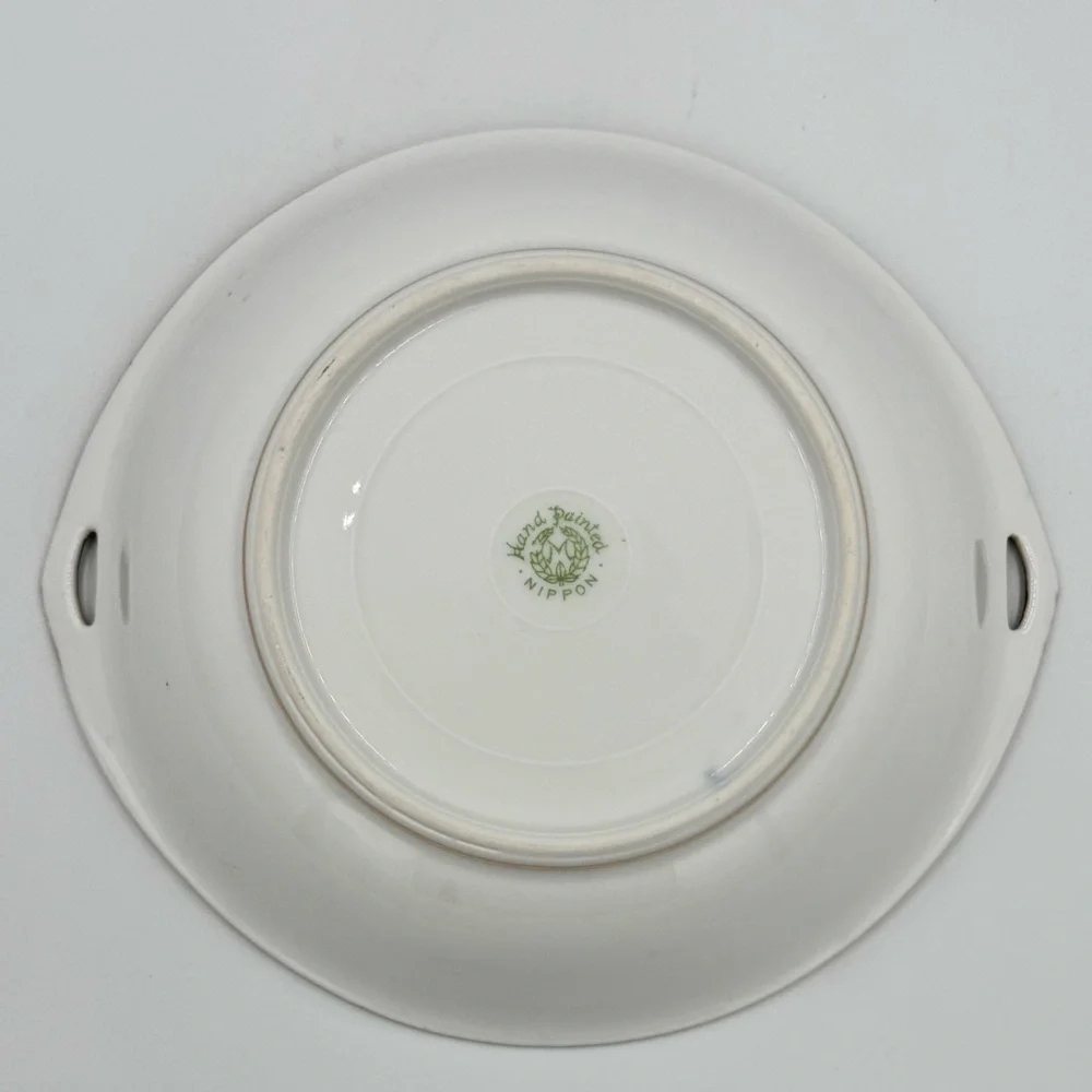 Antique Nippon Hand Painted Handled Vegetable Bowl with Gold Accents